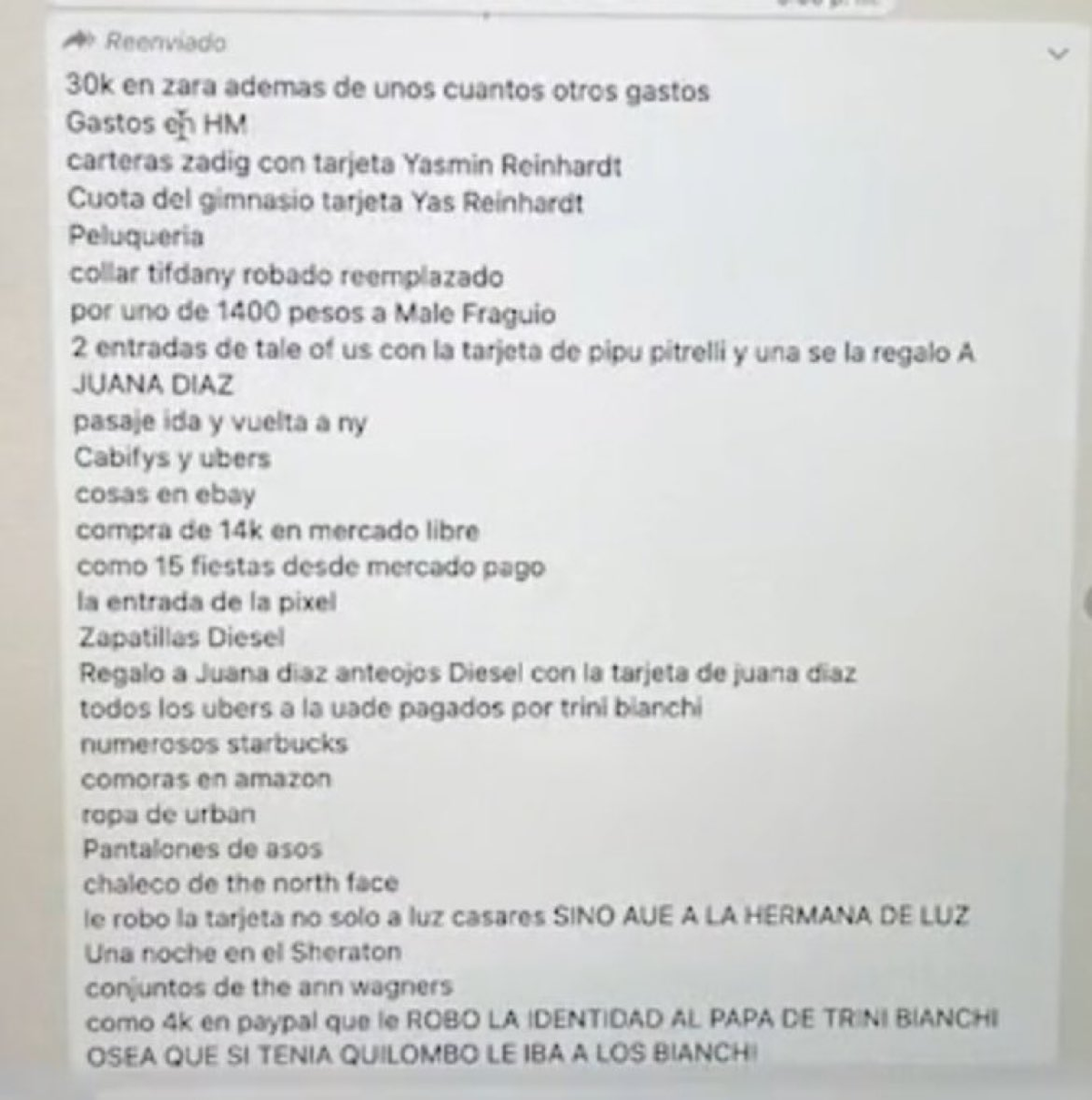 Los gastos que L. M habría realizado con las tarjetas de crédito de sus amigas.