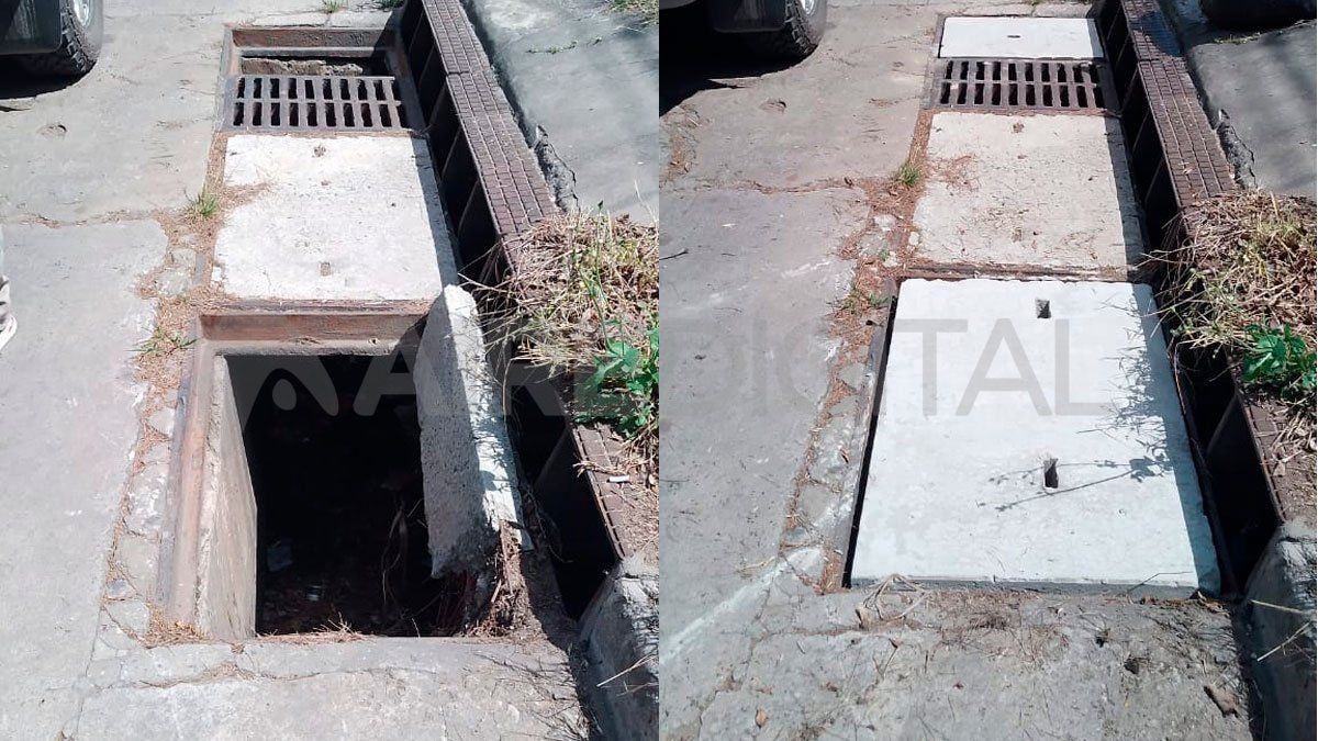 Así quedó reparada la alcantarilla de la parada de colectivos de Junín y Roque Sáenz Peña.