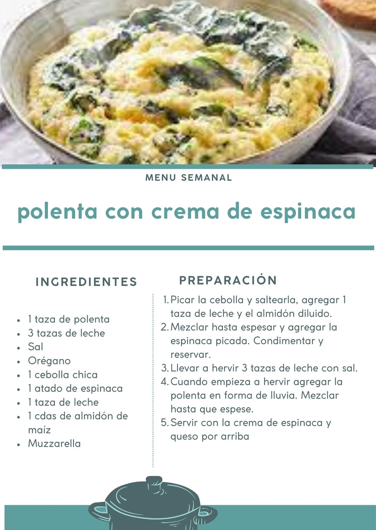La polenta con crema de espinacas es un plato delicioso y perfecto para disfrutar en familia cuando hace frío. La polenta con crema de espinacas es un plato delicioso y perfecto para disfrutar en familia cuando hace frío.