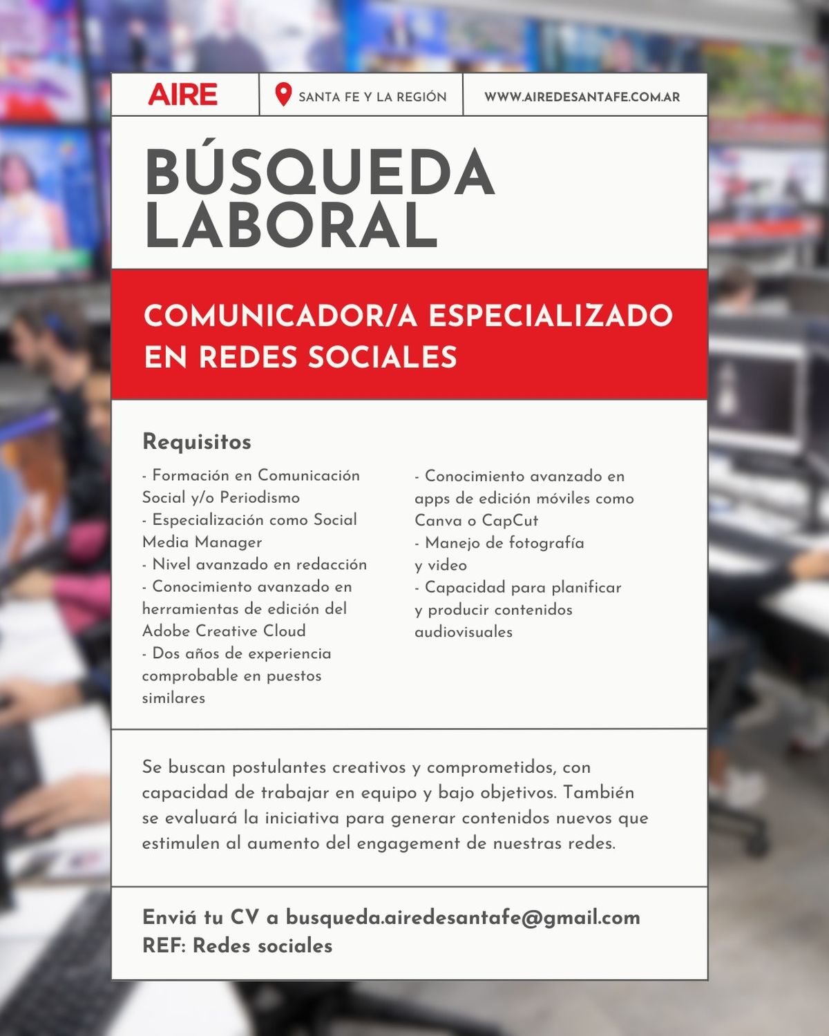 AIRE lanza una búsqueda laboral para incorporar redactores y editores con formación periodística