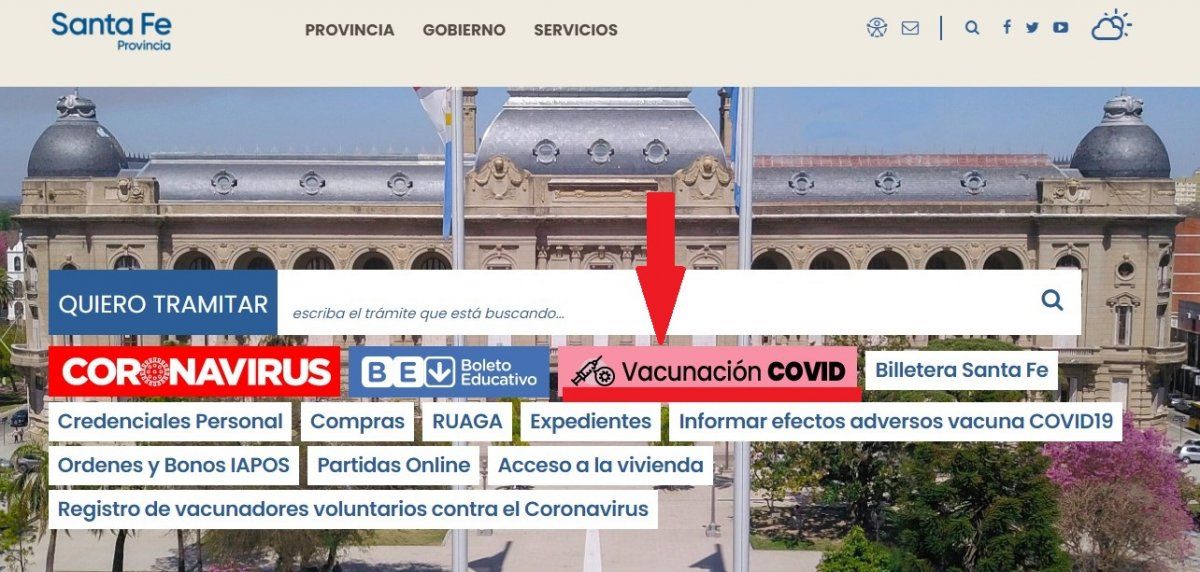 El primer lugar a donde se debe ingresar es al portal del Gobierno de Santa Fe, www.santafe.gob.ar. Una vez ingresado al hacer click en el logo