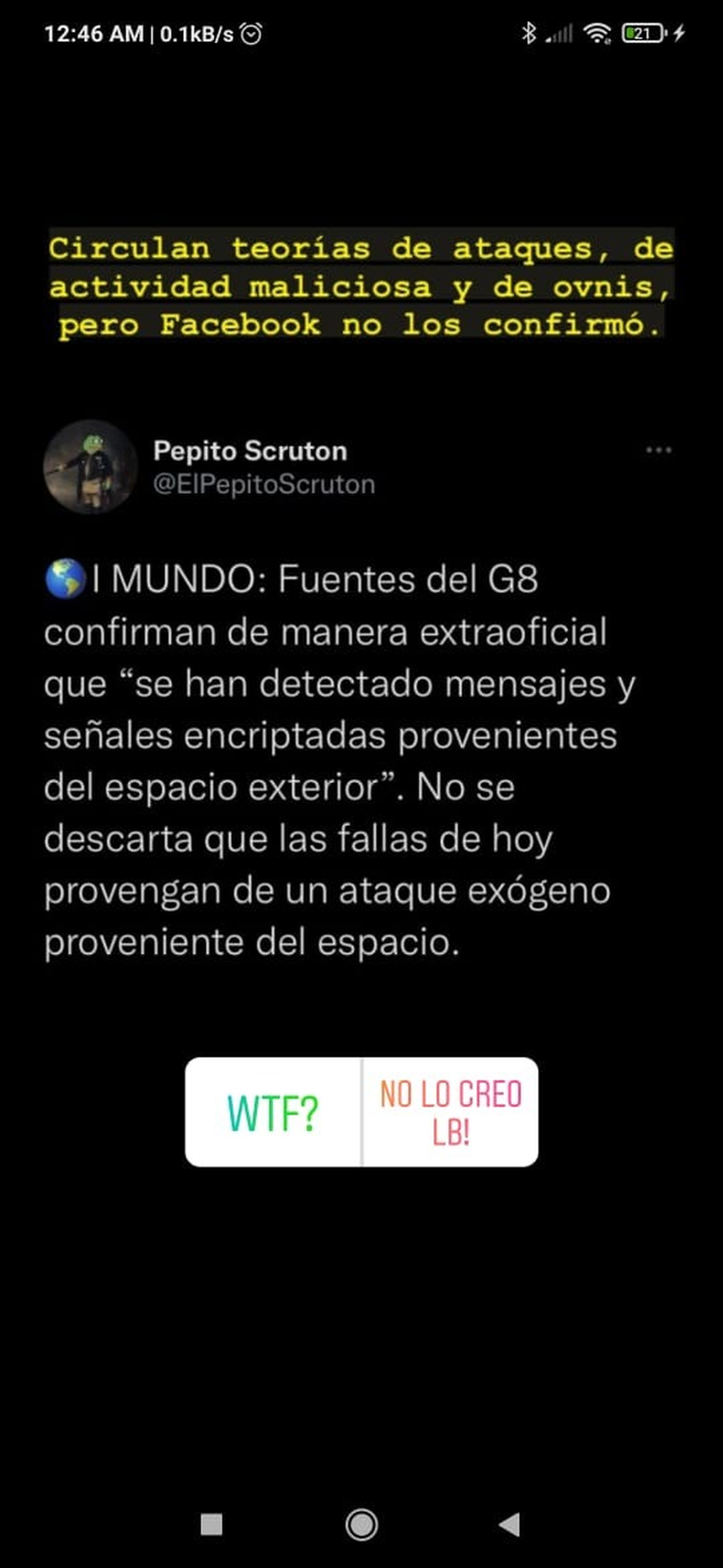 La caída de Whatsapp se le atribuye a un ataque alienigena.