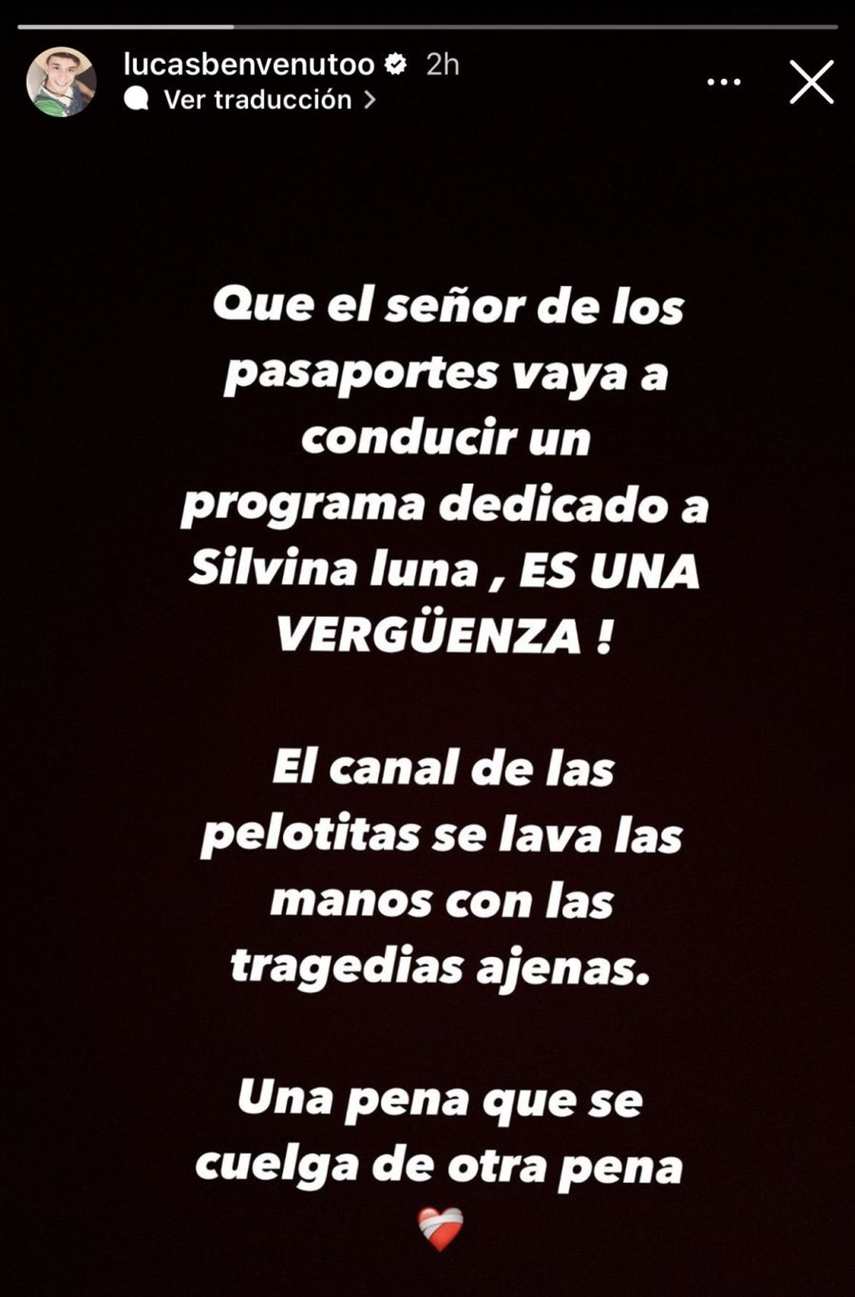 Lucas Benvenuto critica a Marley y Telefe por el tributo a Silvina Luna. (Captura: Instagram) Lucas Benvenuto critica a Marley y Telefe por el tributo a Silvina Luna. (Captura: Instagram)