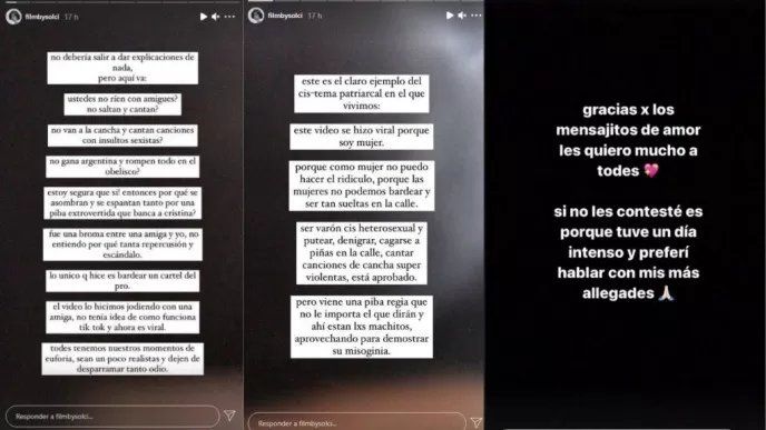 La joven militante hizo su descargo en su cuenta de Instagram.