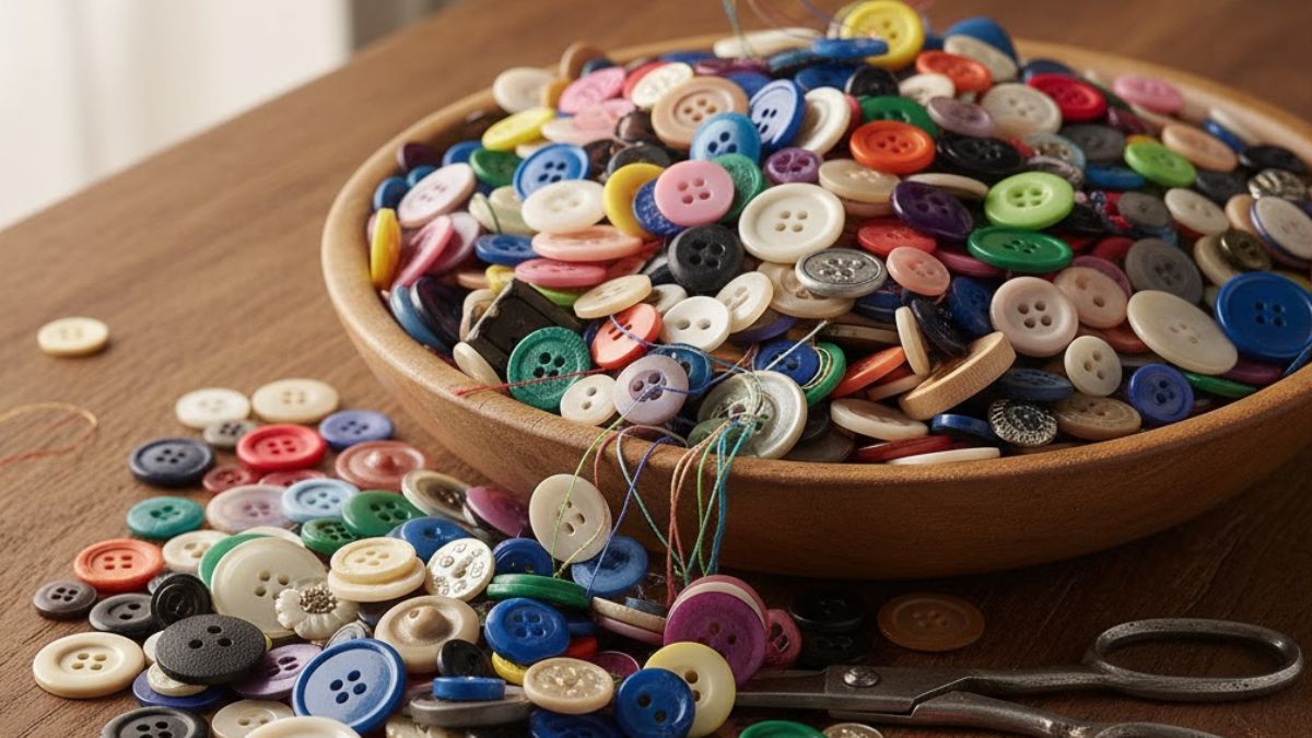 Botones viejos que cobran nueva vida en proyectos creativos de decoración para el hogar.