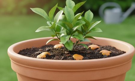 Cáscara de naranjas en las plantas. Cáscara de naranjas en las plantas.