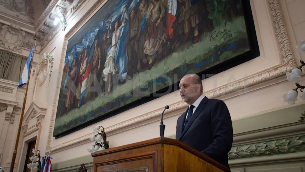 El gobernador de Santa Fe, Omar Perotti, durante la apertura de las sesiones ordinarias 2022.