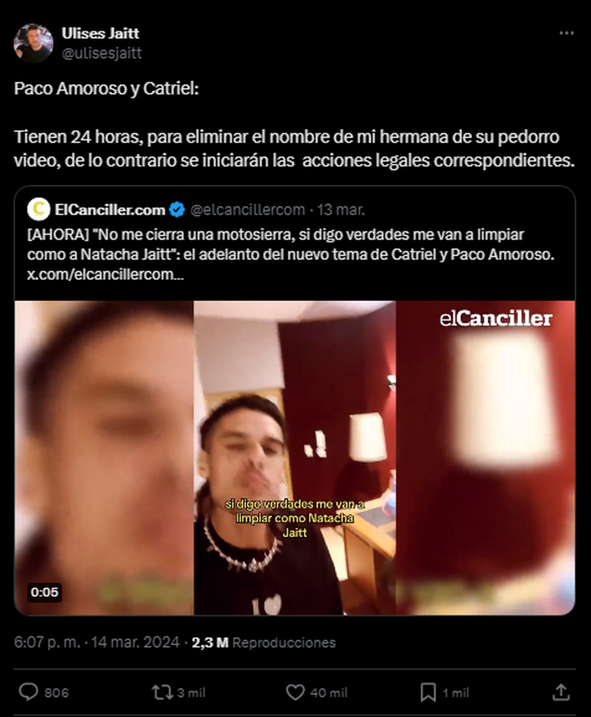 Ulises Jaitt vía X (ex Twitter). Ulises Jaitt vía X (ex Twitter).