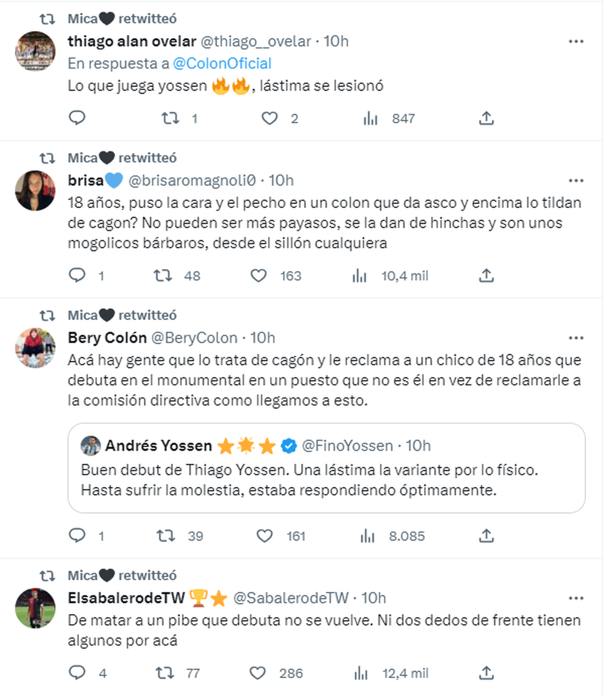 Micaela Yossen y los mensajes que recibió en apoyo de Thiago. Micaela Yossen y los mensajes que recibió en apoyo de Thiago.