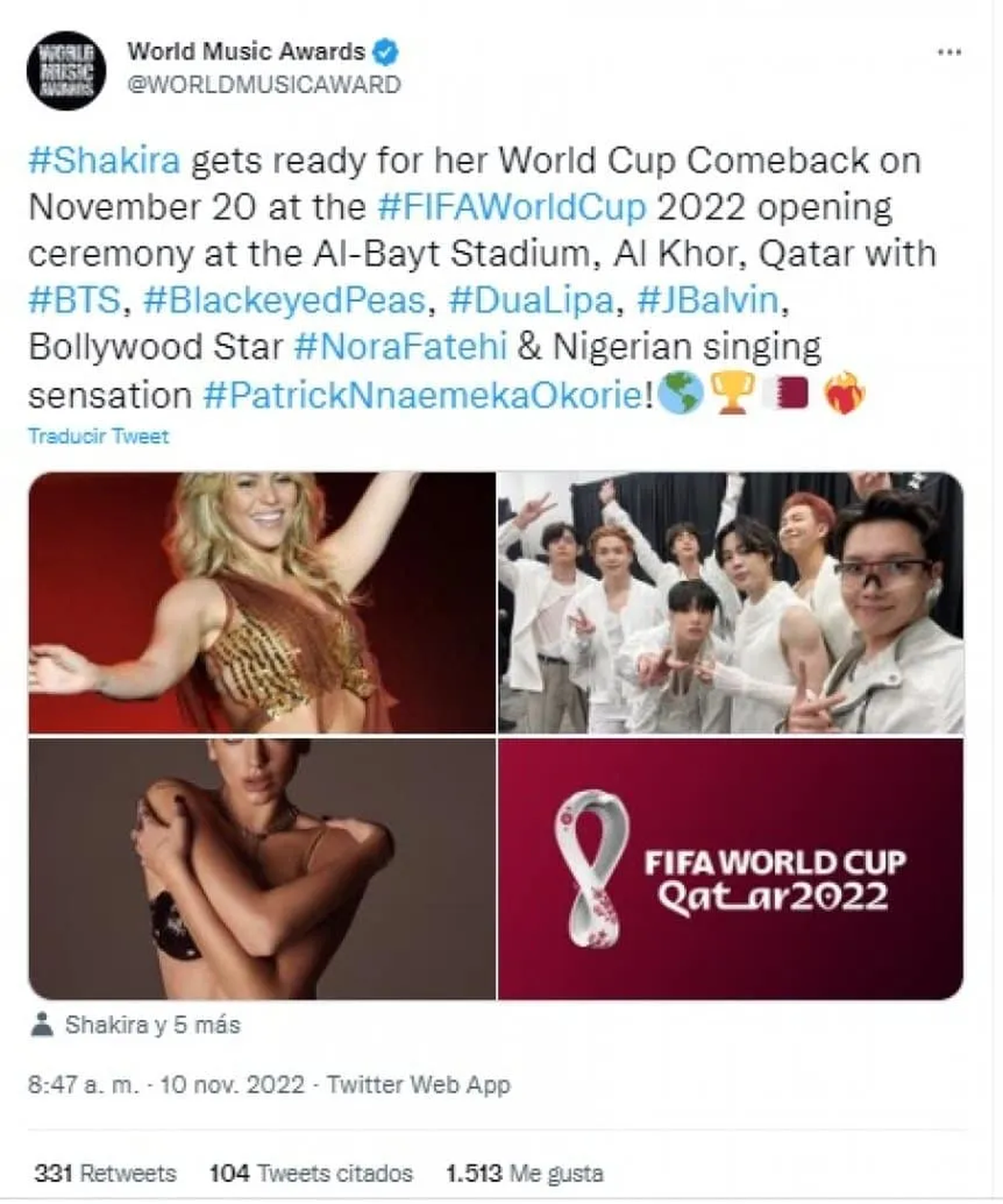Shakira abrirá el show del Mundial de Qatar 2022.