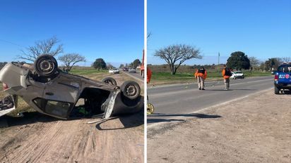 Tremendo choque en Recreo: un auto terminó volcado y hay restricciones para circular sobre la Ruta 11