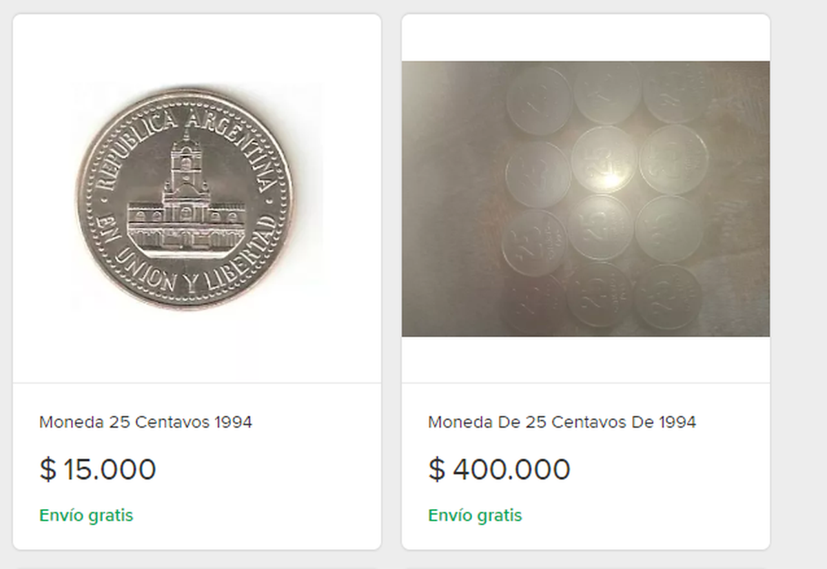 Monedas de 25 centavos. Captura de Mercado libre. Monedas de 25 centavos. Captura de Mercado libre.