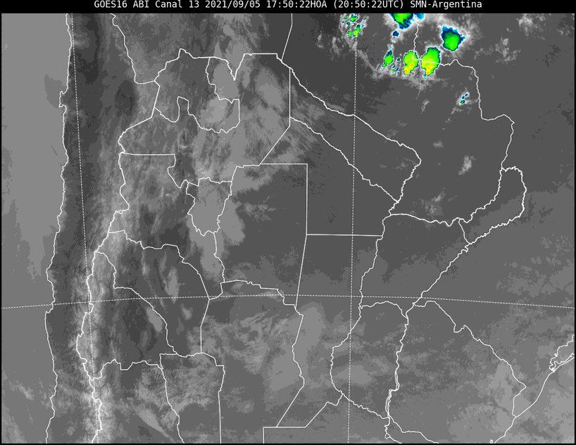 En la imagen satelital se observa abundante nubosidad en todo el centro y sur de la provincia.