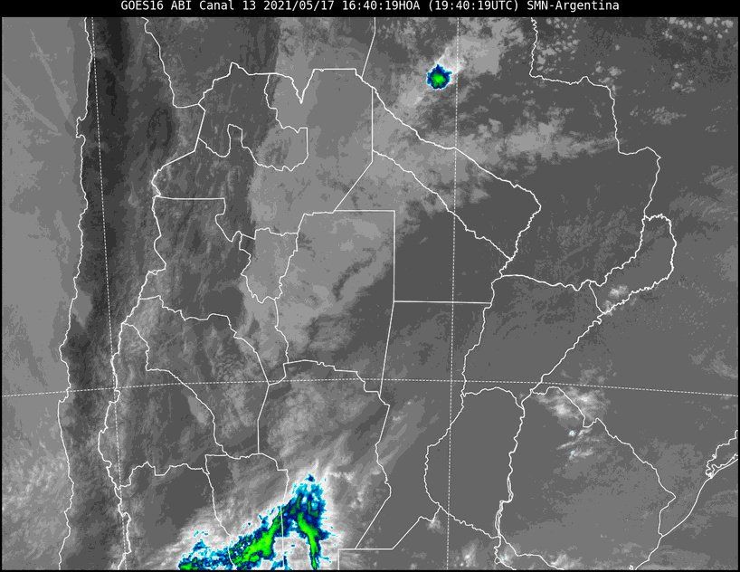 Imagen satelital a las 16.40 del lunes.