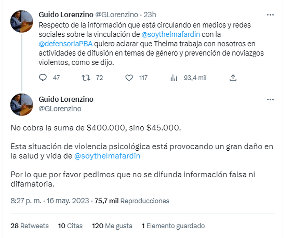 El Defensor del Pueblo de la Provincia de Buenos Aires negó las versiones sobre el sueldo de Thelma Fardín.