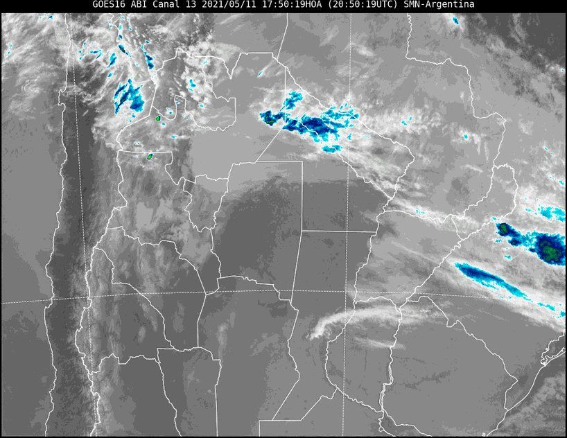 Imagen satelital del tiempo a las 17.50 del martes.