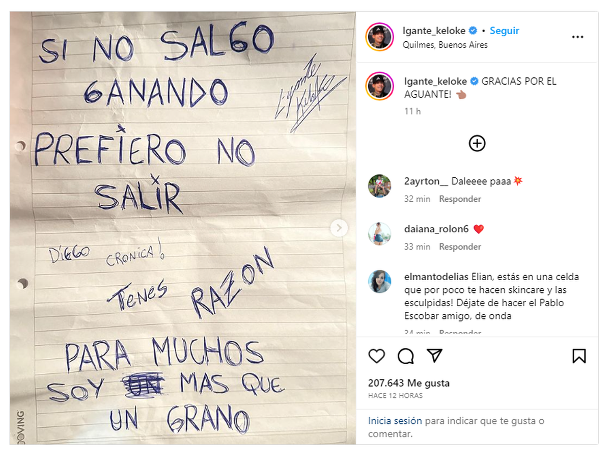 L-Gante volvió a aparecer en Instagram con un polémico mensaje.
