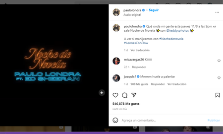 Paulo Londra nuevamente con Ed Sheeran: se viene Noche de novela