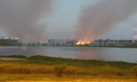 El fuego se registró esta tarde frente a la laguna Bedetti de Santo Tomé. El fuego se registró esta tarde frente a la laguna Bedetti de Santo Tomé.