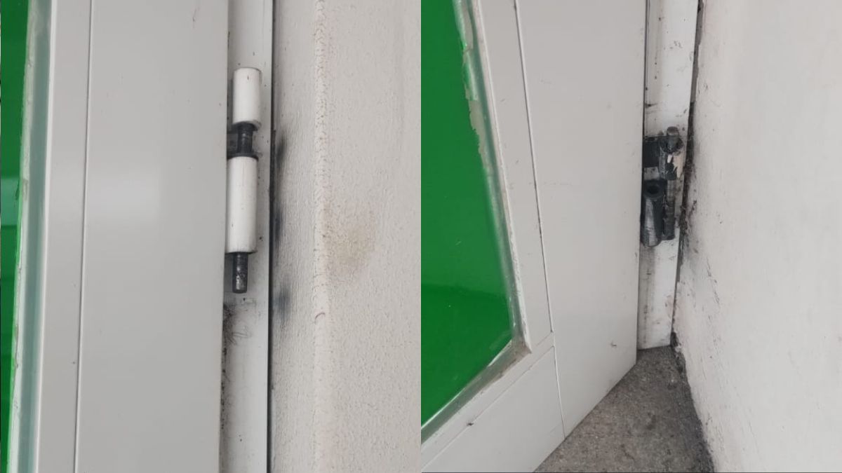 Los daños perpetrados en el cajero automático ubicado en la entrada al municipio de Sauce Viejo.