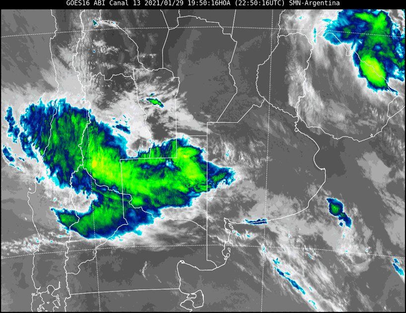 La imagen satelital del tiempo a las 19.50 horas del viernes, muestra poca nubosidad en la provincia de Santa Fe. Sin embargo, se observa nubosidad asociada a inestabilidad en las provincias de Mendoza, San Luis, La Pampa y oeste de Buenos Aires.