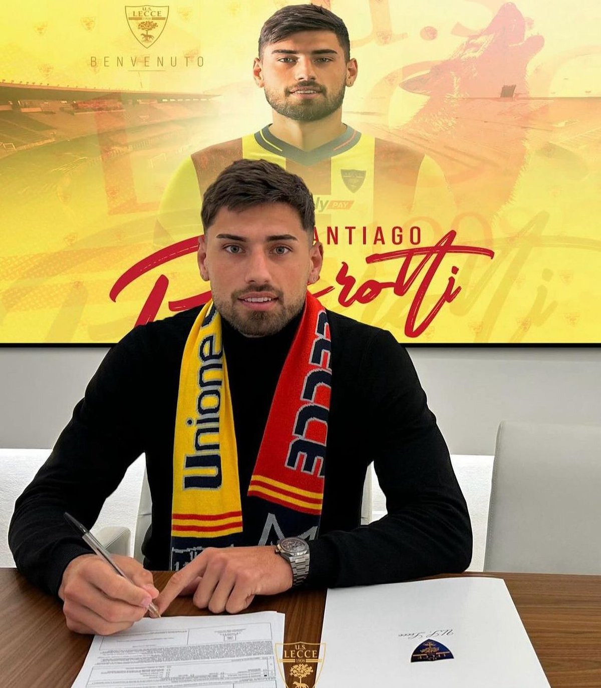Santiago Pierotti fue presentado como refuerzo de Lecce. Santiago Pierotti fue presentado como refuerzo de Lecce.