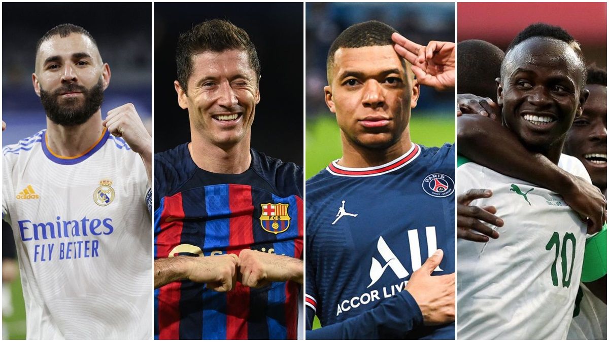 Karim Benzema, Robert Lewandowski, Kylian Mbappé y Sadio Mané son los favoritos para quedarse con el Balón de Oro 2022.