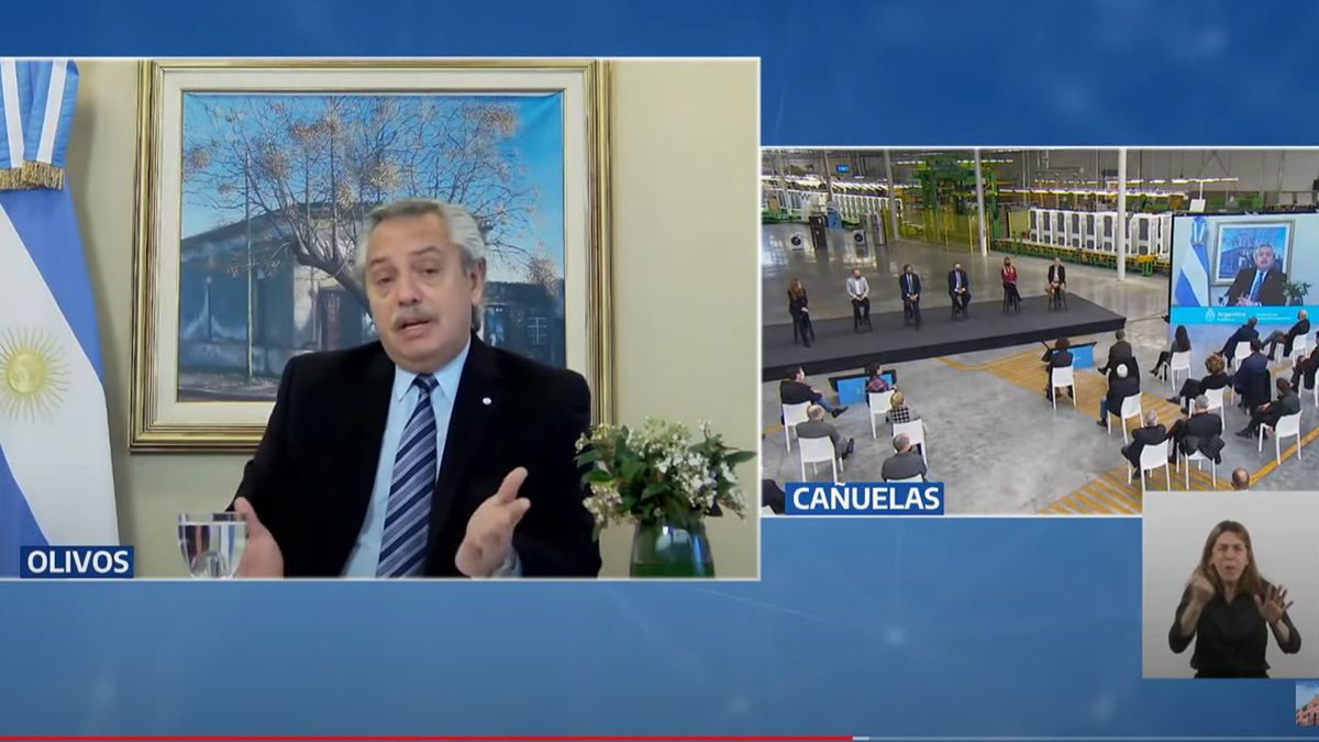 La presentación del programa se realizó en el Parque Industrial de Cañuelas, adonde asistió gran parte del gabinete nacional y del que participó el Presidente de manera virtual por el aislamiento preventivo que cumple tras su regreso de Perú.