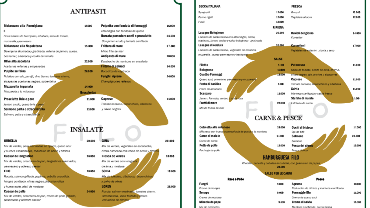 Captura de la carta de Filo Ristorante. Captura de la carta de Filo Ristorante.
