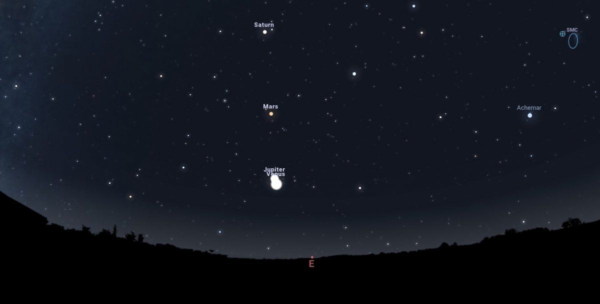 Así se verá el cielo en Santa Fe este lunes 2 de mayo, hacia el este, antes que salga el sol.