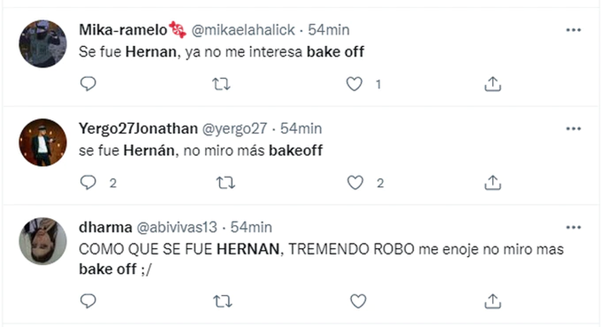 En las redes lamentaron la partida de Hern&aacute;n de Bake Off. &nbsp;