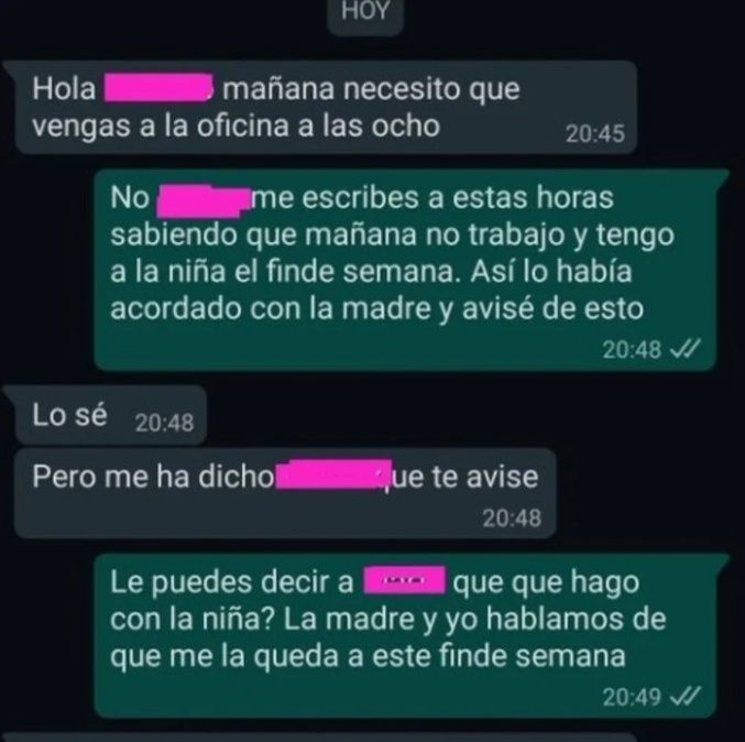 La captura de la charla entre el empleador y el empleado.