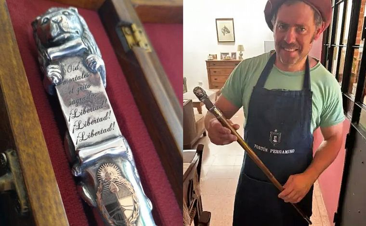 Santiago Marsili, artesano platero de la localidad santafesina de Funes, realizó un bastón presidencial para Javier Milei, pero no se podrá utilizar. Santiago Marsili, artesano platero de la localidad santafesina de Funes, realizó un bastón presidencial para Javier Milei, pero no se podrá utilizar.