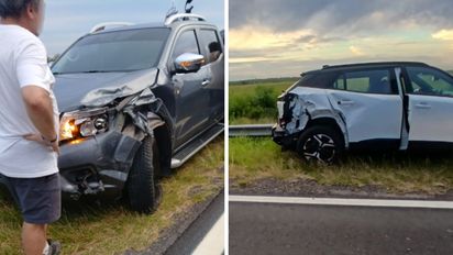 Insólito accidente en Ruta 11: esperaba que pintaran el asfalto y su hermano lo chocó de atrás