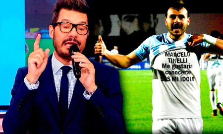 Tras meter un gol, Leandro Reymundez, se levantó la camiseta y mostró una dedicatoria para Marcelo Tinelli. La respuesta de su ídolo no tardó en llegar. &nbsp;