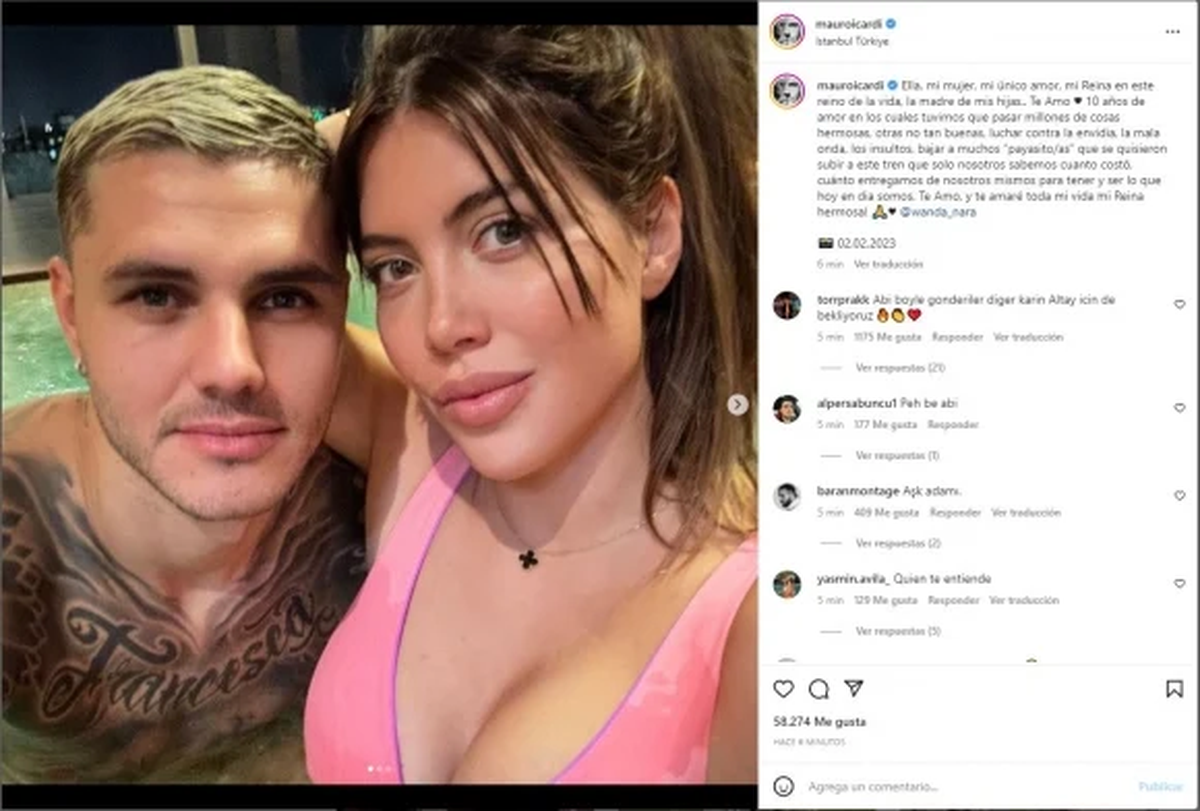 Mauro Icardi le dedicó un romántico mensaje a Wanda Nara en su décimo aniversario.