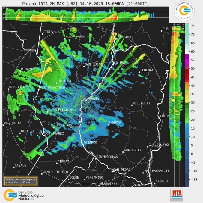 Imagen de radar a las 18 horas del miércoles.