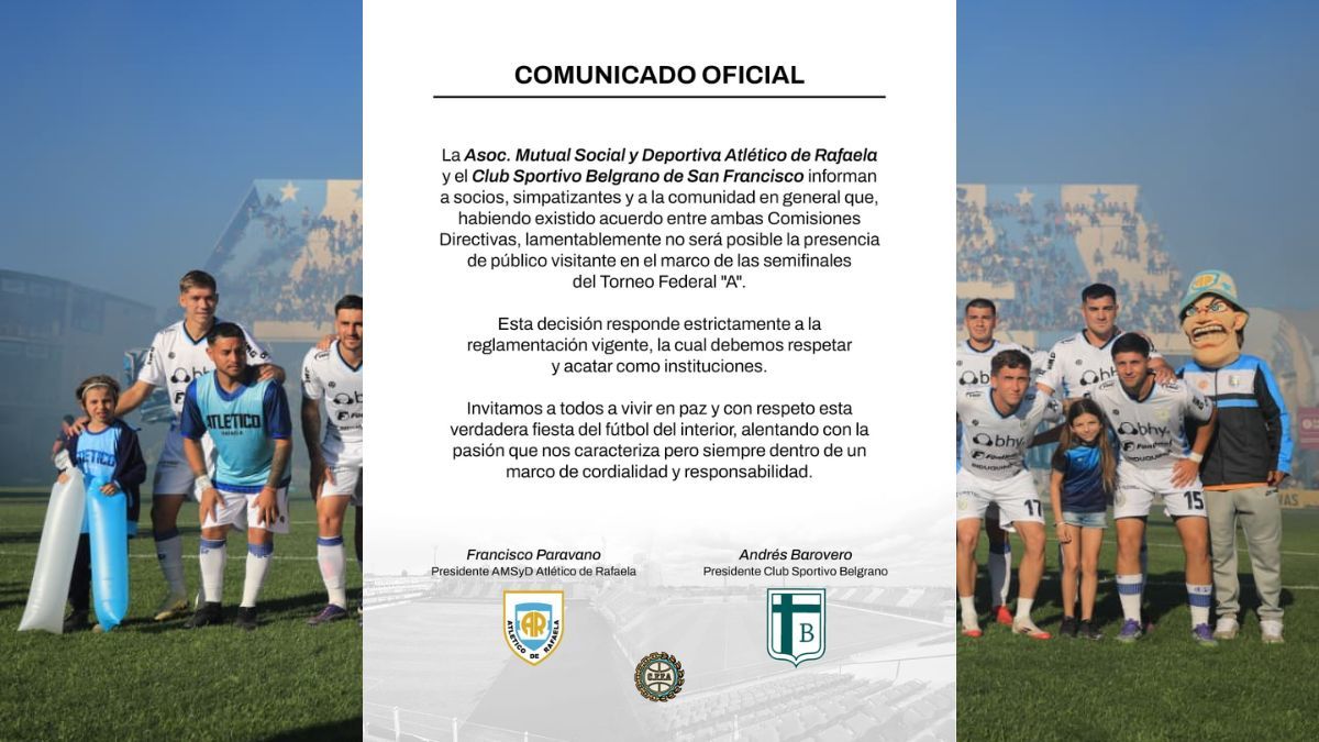 El anuncio de Atlético de Rafaela. El anuncio de Atlético de Rafaela.