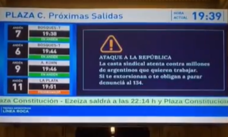 El Gobierno difundió un video contra la CGT en estaciones de trenes antes del paro: denunció un ataque a la República y pidió llamar al 134 por extorsiones. El Gobierno difundió un video contra la CGT en estaciones de trenes antes del paro: denunció un ataque a la República y pidió llamar al 134 por extorsiones.