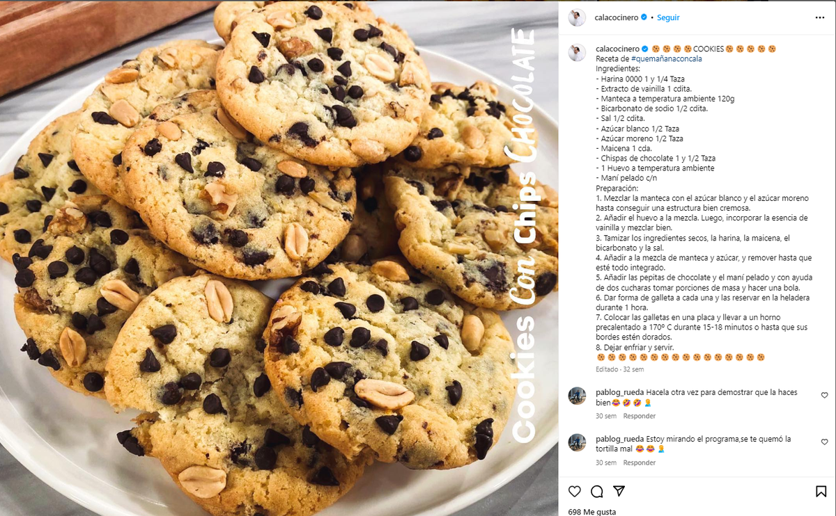 Guillermo Calabrese compartió su receta de cookies de chocolate y maní. Guillermo Calabrese compartió su receta de cookies de chocolate y maní.