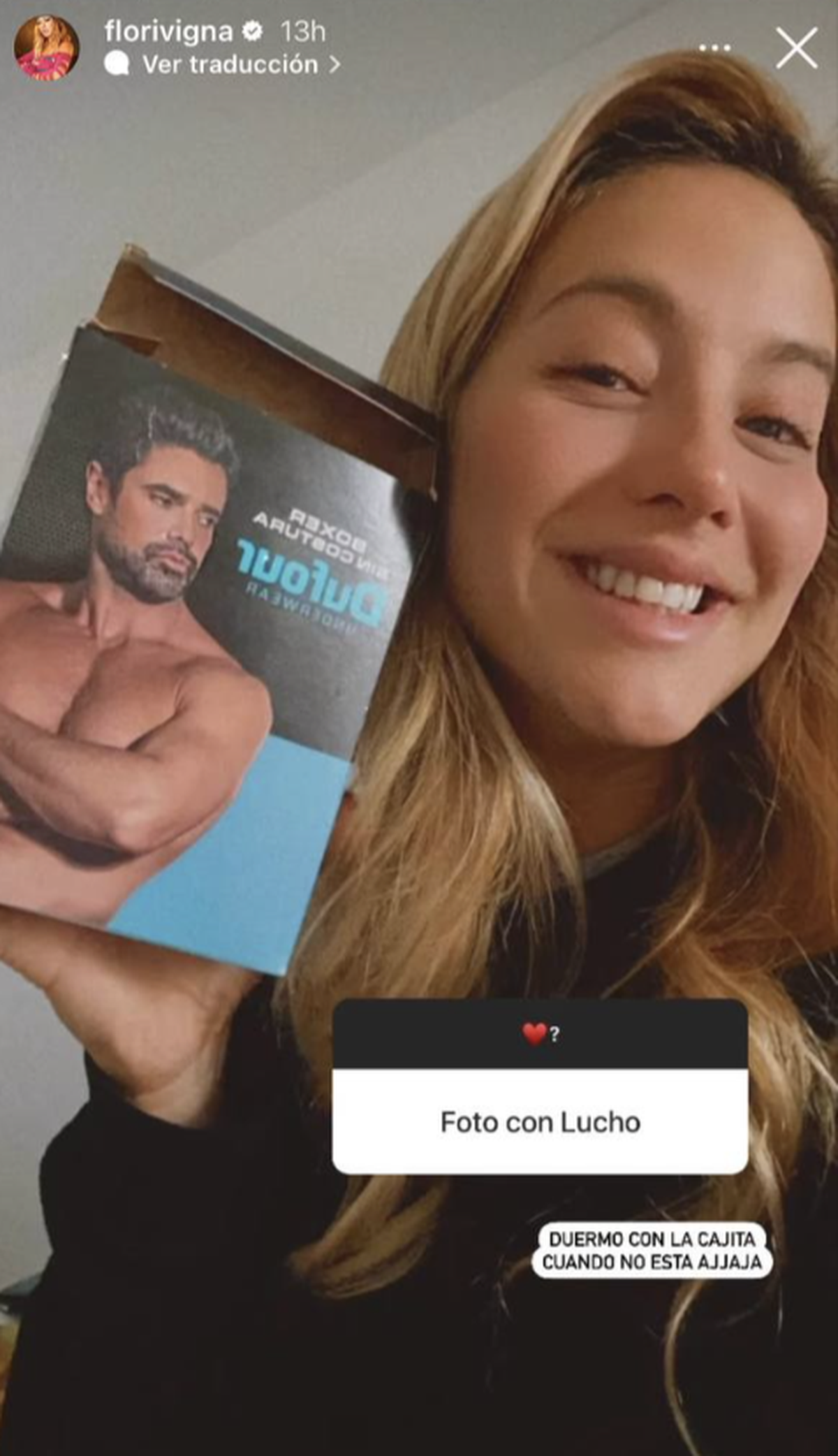 Flor Vigna duerme con una caja de calzoncillos cuando no está con Luciano Castro.