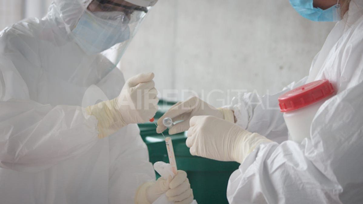 Especialistas manipulan una muestra de hisopado nasofaríngeo para coronavirus.