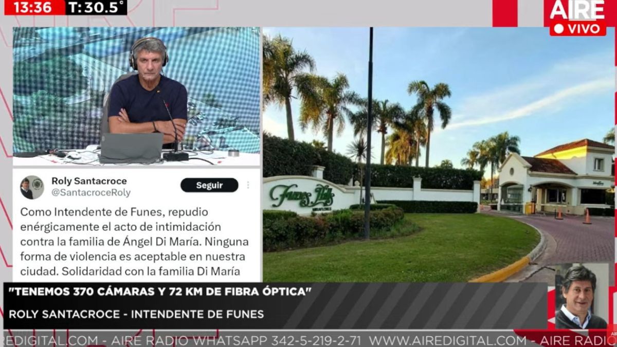 El intendente de Funes, Roly Santacroce, habló con Luis Mino en Ahora Vengo, y explicó cómo es el sistema de seguridad que tiene la localidad y que permitió registrar a las personas que realizaron las amenazas a la familia de Ángel Di María. El intendente de Funes, Roly Santacroce, habló con Luis Mino en Ahora Vengo, y explicó cómo es el sistema de seguridad que tiene la localidad y que permitió registrar a las personas que realizaron las amenazas a la familia de Ángel Di María.