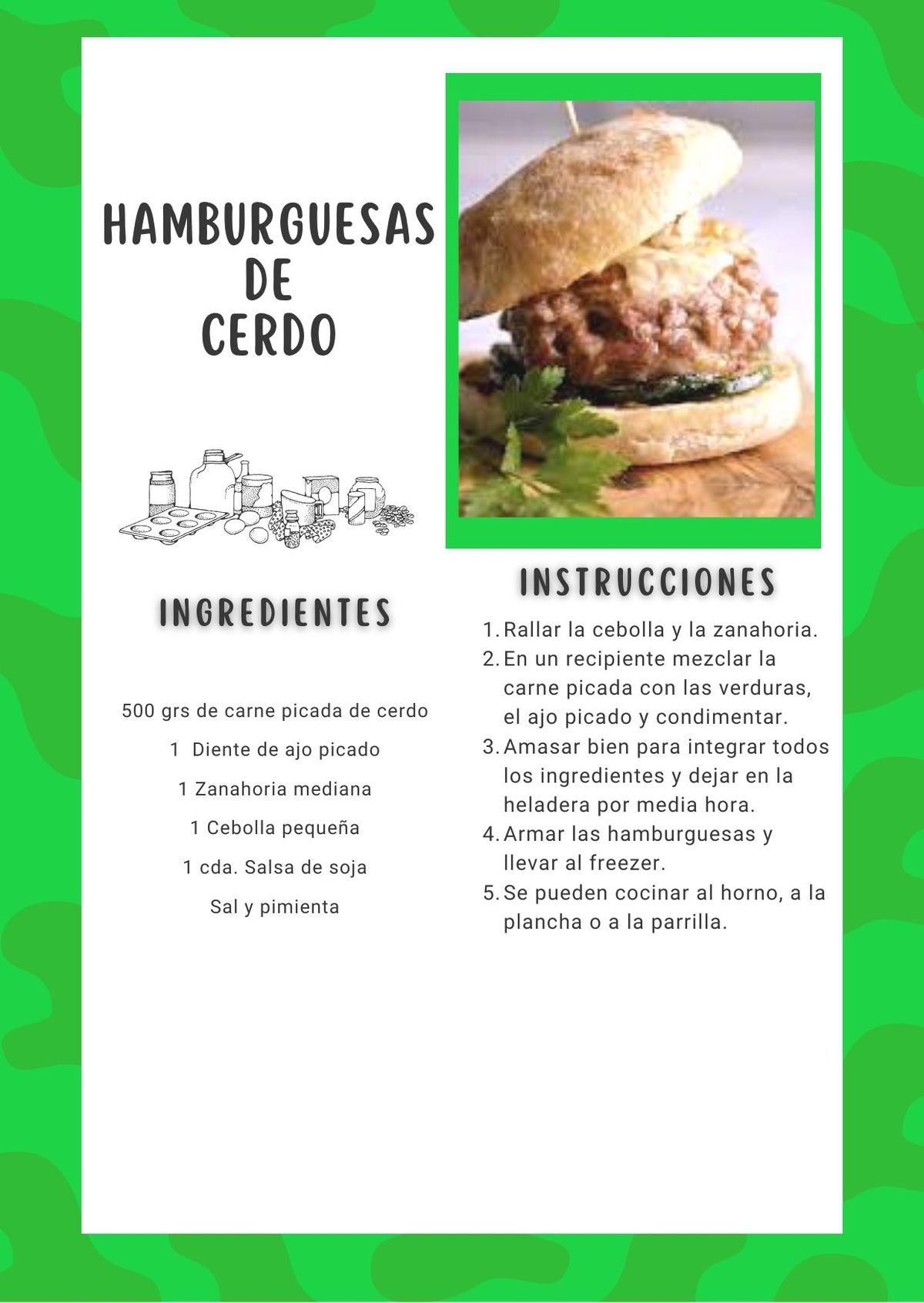 La receta de hamburguesas de cerdo. La receta de hamburguesas de cerdo.