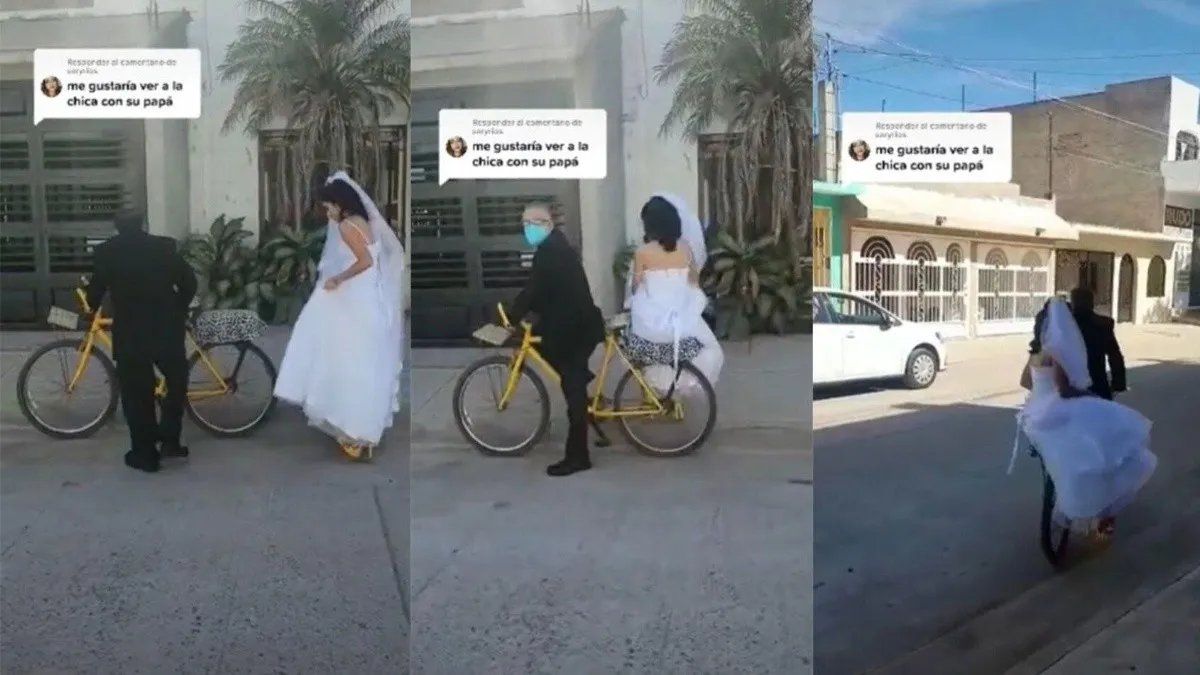 Su papá la llevó en bicicleta a la iglesia para casarse y el vídeo emocionó a todos en las redes