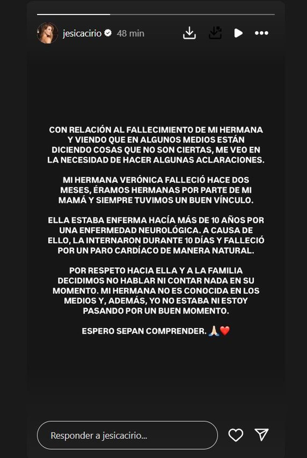 El comunicado de Jesica Cirio. El comunicado de Jesica Cirio.