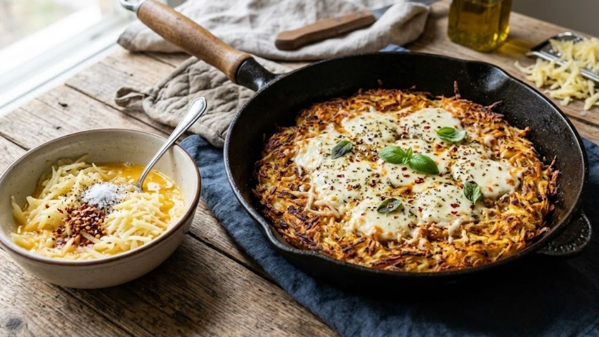 La pizza de papa rallada se volvió una de las recetas más buscadas por su simpleza, economía y su base crocante cocinada directamente en sartén.