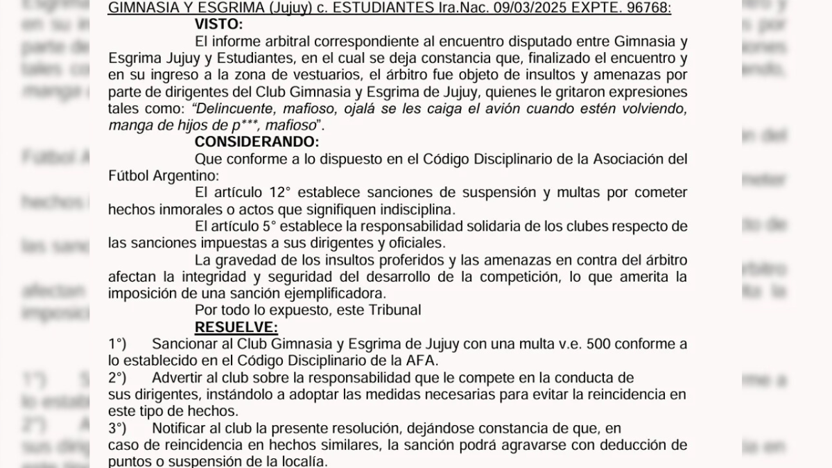 La sanción de AFA a Gimnasia de Jujuy. La sanción de AFA a Gimnasia de Jujuy.