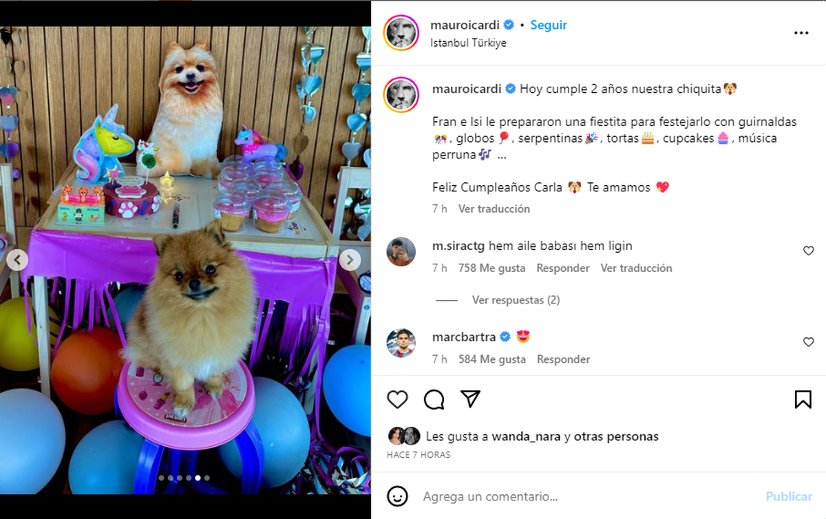 El posteo de Mauro Icardi por el cumpleaños de su perrita.