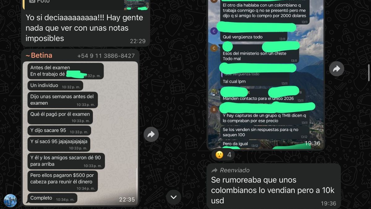 En la carta incluyen capturas de los grupos de WhatsApp de alumnos donde circula la información de la venta de exámenes. En la carta incluyen capturas de los grupos de WhatsApp de alumnos donde circula la información de la venta de exámenes.